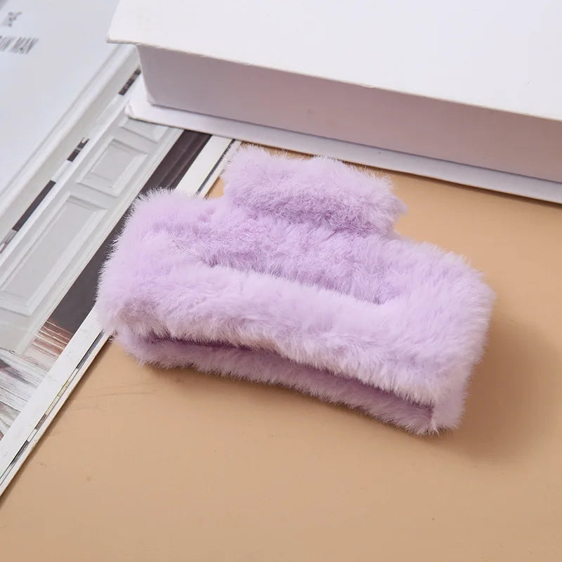 Hårklämma L i fuskpäls - 10,5 cm