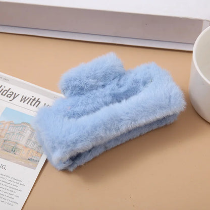 Hårklämma L i fuskpäls - 10,5 cm